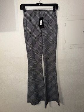Fashion Nova Black & White Plaid Boot Cut Pants